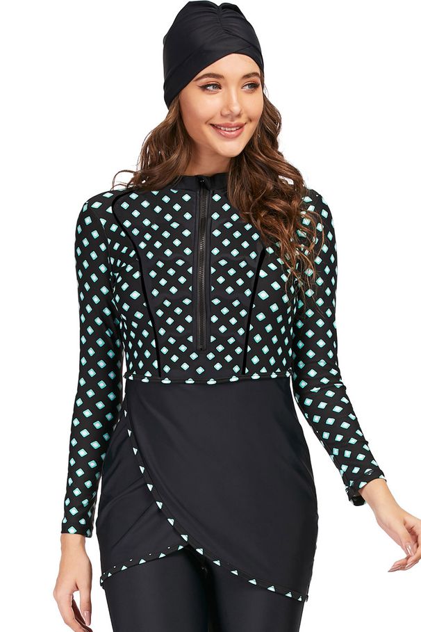 Muslim Swimsuit Long Sleeve Trousers Three Piece Conservative Sunscreen Burkini With Chest Pad_desvips.com