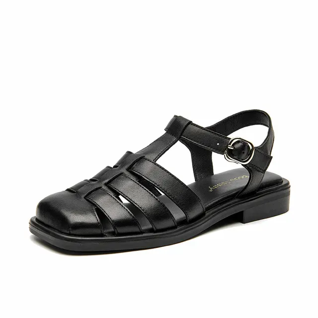 Sandals Beautoday Women Quality Genuine Sheepskin Leather Low Heel New Round Toe Shoes Ladies Gladiator For Summer_desvips.com