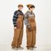 Japanese Style Pure Cotton Suspender Retro Orange Brown Color Block Unisex Overalls Men And Women Couple Loose Straight_desvips.com