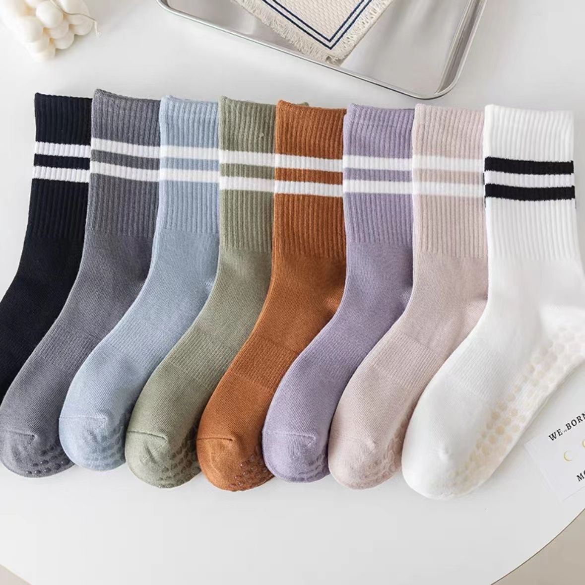 Women's Yoga Socks Spring And Autumn Mid-Calf Dance Professional Pilates Sports Non-Slip Fitness_desvips.com