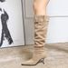 Winter 158A-1 Pointed Toe Stiletto Slimming For Women, Slouch With Belt Buckle, Pleated High Heel Long Boots, Slim Boots Women, Buckle, ,_desvips.com