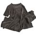 Women's Clothing new style temperament round neck T shirt top high waist split wide leg pants two piece suit_desvips.com