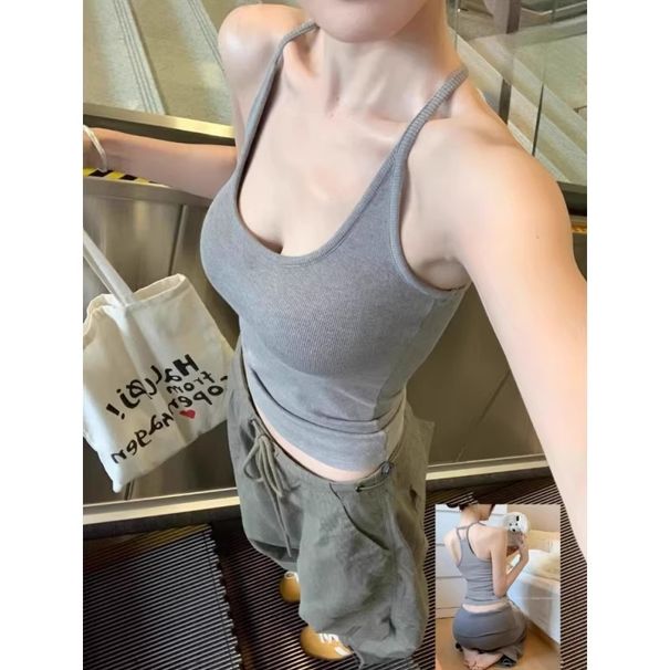 Sweet Cool Chic Grey Workwear Vest: Women’s Strapless Summer Slim-Fitting, Flattering, Back-Exposing Sleeveless Top_desvips.com