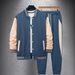 Autumn Winter New Baseball Jacket Casual Versatile Men's Cardigan Coat Color Block Sports Pants Set_desvips.com