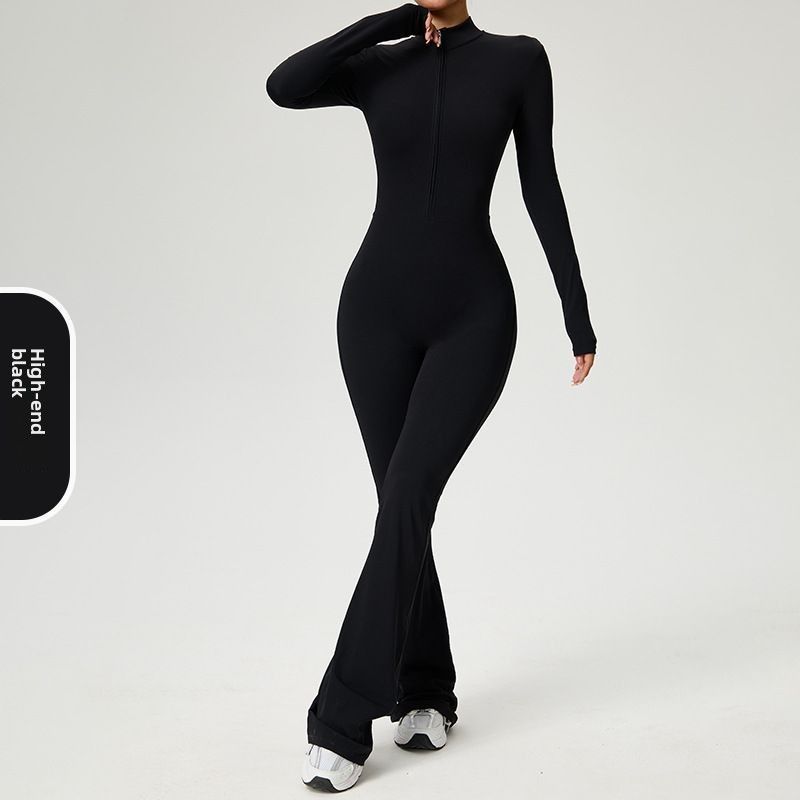 Cross-Border Quick-Dry Ultra-Light Black Jumpsuit Yoga Fitness Sports One-Piece Flared Pants White Bodysuit_desvips.com