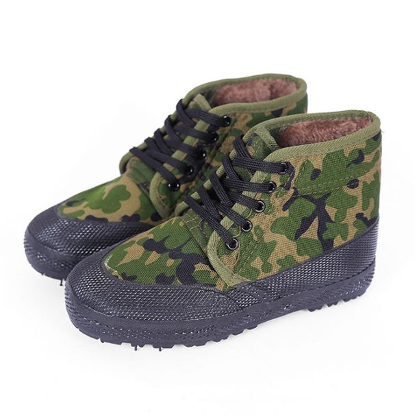 Jiefang Men's Winter Plush Thick Labor Protection Cold Resistant Warm Rubber Shoes, High Top Camouflage Cotton Shoes For_desvips.com