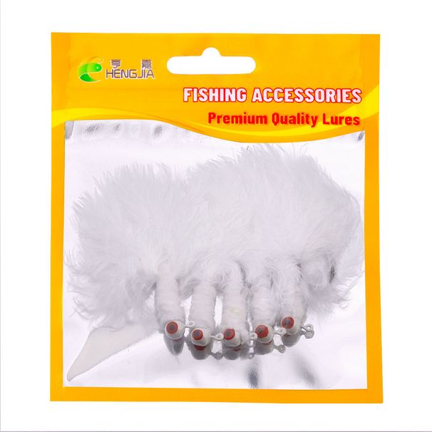 5pcs/ JIg Head Fishing Lure Feather Metal Jig Head Hook Fishing Crappie Marabou Lure For Walleye Panfish Sunfish Bluegill Perch_desvips.com