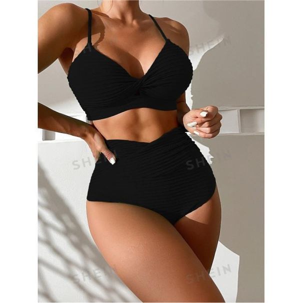 New Solid Color Two-Piece Swimsuit For Large Busts, Push-Up Sexy High-Waist Beach Bikini Swimwear_desvips.com