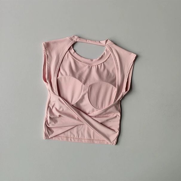 Sexy Short Backless Fixed Chest Pad Sports T-shirt Vest Women's Tight Fitti Quick Dryi Slimmi Yoga Suit Top_desvips.com