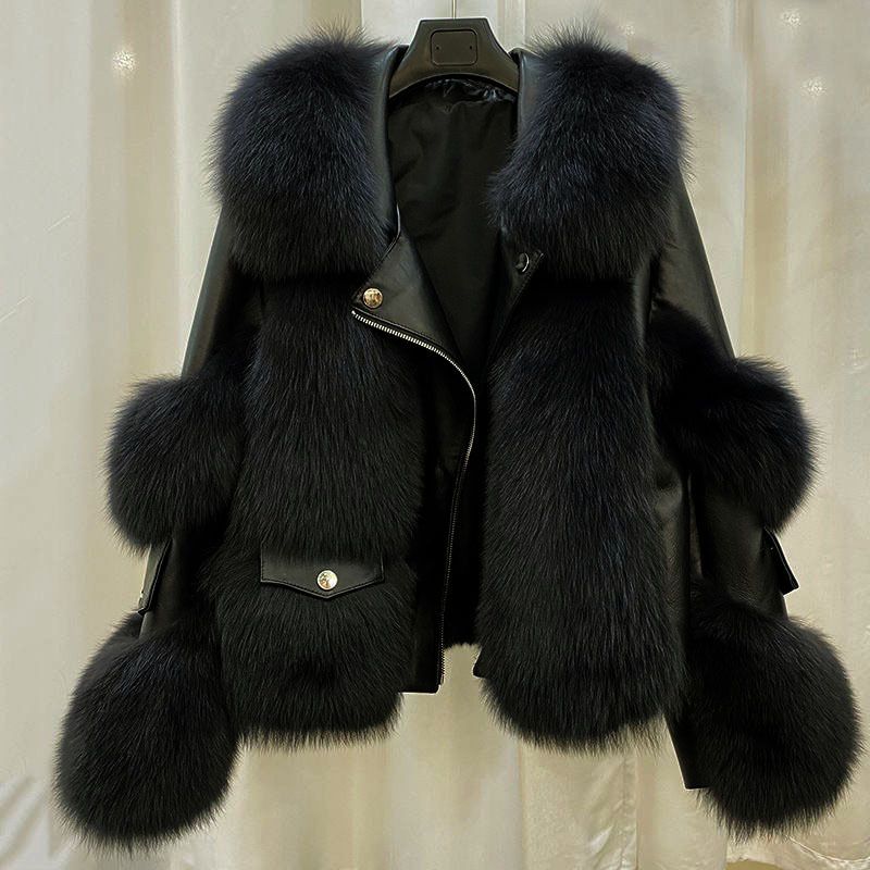 Women's Clothing fox fur quilted casual style fur coat loose high quality_desvips.com