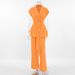 Women's Clothing Versatile vitality orange cotton and linen commuting street style sleeveless lace-up vest wide-leg pants suit_desvips.com
