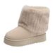 Hairy Striped Decorative Women's Snow Boots Suede Autumn And Winter Casual Thick-soled Medium Tube Warm And Comfortable Cotton Shoes_desvips.com