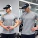 Spring Summer Men's Heavyweight Patchwork Short Sleeve Anti-Wrinkle High Elasticity Firm Fit Running Training Sports_desvips.com