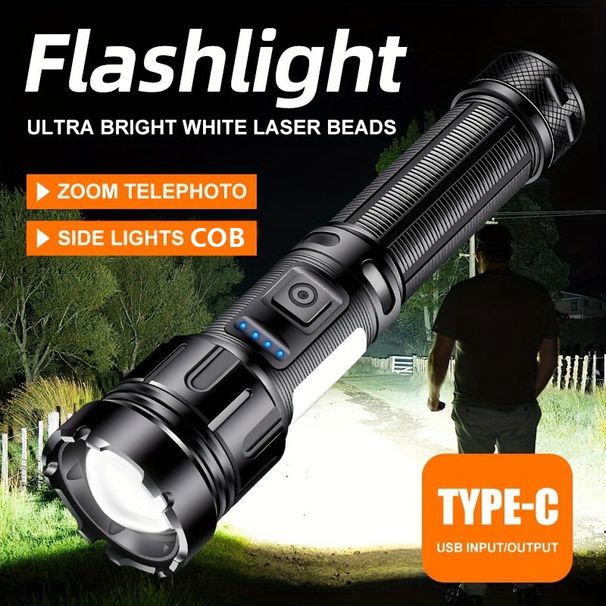 Strong Light Telescopic Zoom Flashlight Type-c Charging Multi-function Outdoor Lighting COB Side Light With Magnetic Absorption_desvips.com
