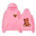 New Pink Hat Teddy Print Hoodie Sweatshirt Unisex Autumn Winter Korean Style Trendy Versatile Top_desvips.com