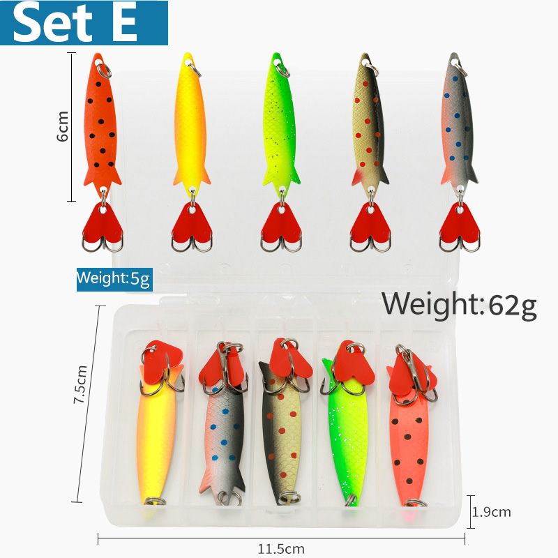 35/5PCS Metal Jig Spoon Spinner Fishing Lure Wobbler Trout Bass Bait Set With Fishing Tackle Box Kit For Fishing Lure Bait Set_desvips.com