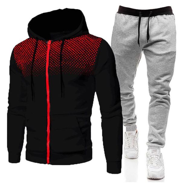 Men's & Women's Fleece-Lined Dot Print Zip-Up Hoodie Set - Casual Sportswear For Autumn & Winter (Multiple Colors & Sizes)_desvips.com