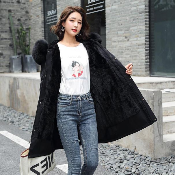 Women's Clothing women's cotton padded coats mid length large fur collar plus velvet cotton padded jackets down cotton padded jackets cotton jackets_desvips.com
