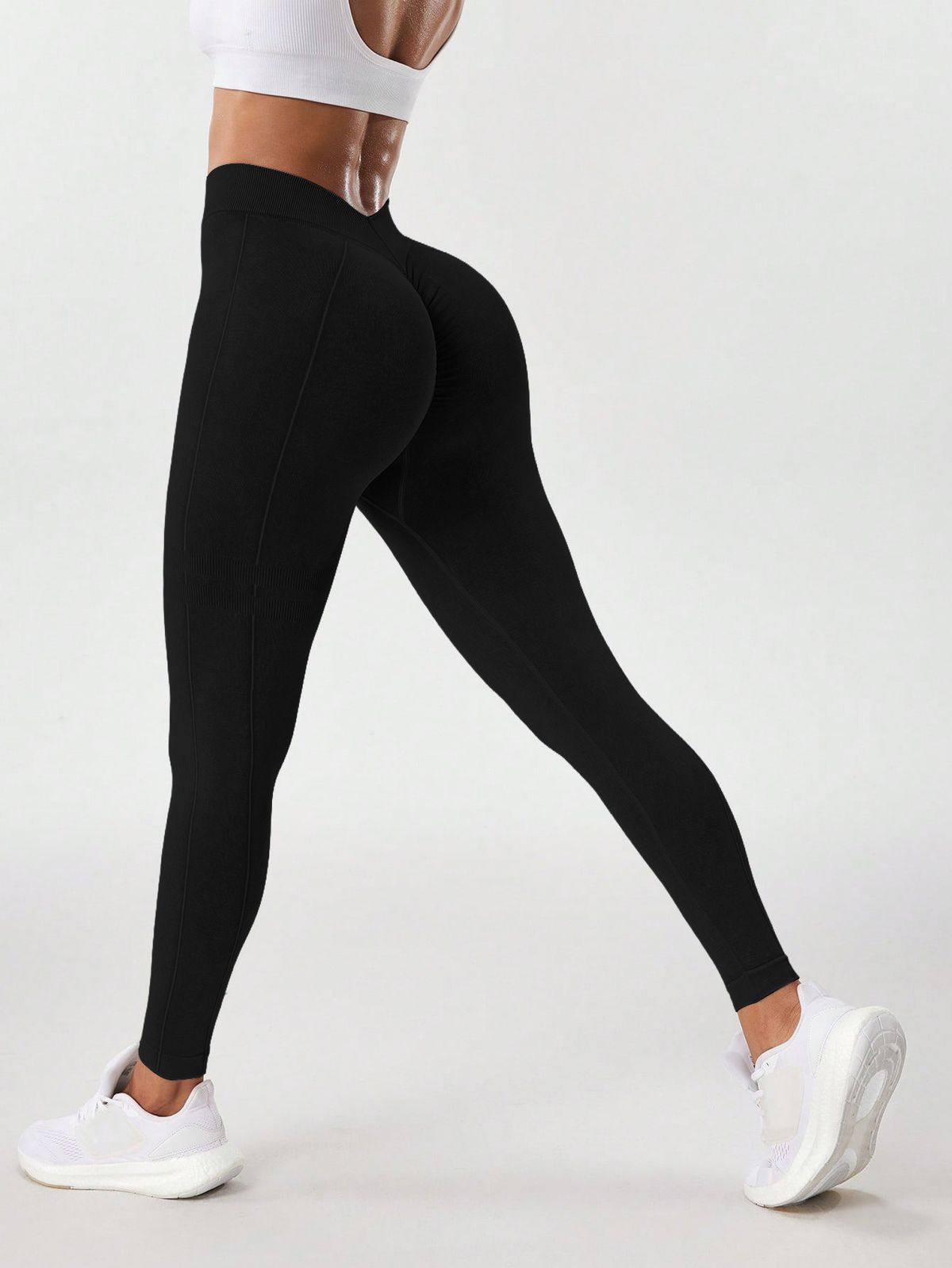 Women's Seamless V Waist Sandwashed Yoga Pants Breathable High Elasticity Butt Lifting Tight Fitting Cropped Sports Fitness Clothing_desvips.com