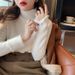 Women's Fleece-Lined Knit Sweater Semi-Turtleneck Winter Warm Pullover Soft Comfortable Casual Tops_desvips.com