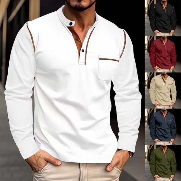 Cross-border European American 2024 Spring And Autumn Long Sleeve T-shirt, Stand Collar Polo Shirt, Men's Sweatshirt,_desvips.com