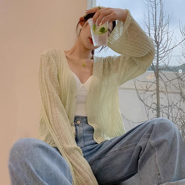 Sun Protection Clothing Cardigan Thin Women's Ice Silk Knitting Outwear Summer Coat Blouse Plus Size Ladies Air_desvips.com