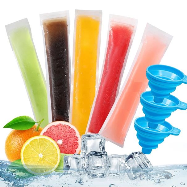Popsicle Bags Disposable Ice Pop Bags DIY Popsicle Freezer Bags For Yogurt Sticks, Juice, Ice Candy Pops Comes With Silicone Funnel 8"x2" (300)_desvips.com