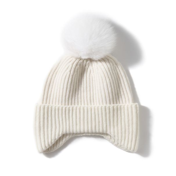 Cashmere 2025 Autumn Winter New Women's High-end Solid Color Knitted Outdoor Warm Fashion Striped Pom-pom Casual Hat_desvips.com