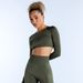 Women's Long Sleeve Yoga Top Breathable Hollow Back Fitness Crew Neck Short Top For Sports_desvips.com