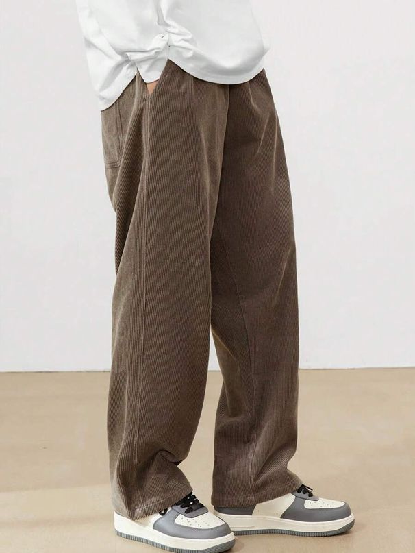 Men's Corduroy Straight Leg Casual Pants Drawstring Elastic Waist Outdoor Streetwear Winter Warm Autumn Sport Thermal_desvips.com