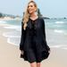 Summer New Long Sleeve Black Loose Comfortable Bikini Beach Sun Protection Cover-Up Swimsuit Dress For Women_desvips.com