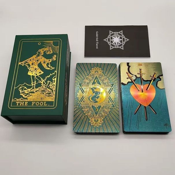 New Waite Tarot Cards Plastic Gold Foil Waterproof 12*7 Premium Peacock Blue With Chinese And English Guidebook_desvips.com
