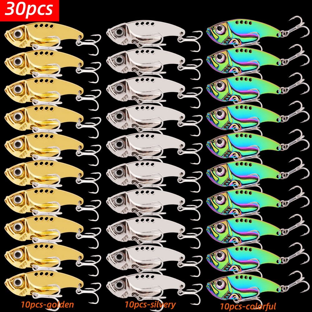 30pcs Spinner Spoon Metal Jig Bait 3g 7g 10g 15g 20g VIB Sinking Blade Spinning Treble Hook Pesca Pike Carp Sea Fishing_desvips.com
