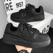 Warrior Men's 2025 New Casual Pure Black Low-top Sneakers Versatile Sports Thick-soled Bread Trendy Shoes_desvips.com