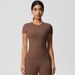Nude Feel Brushed Short Sleeve T-Shirt Tight Fitting Quick Drying Breathable Sports Top Yoga Wear Outdoor Casual Running Fitness_desvips.com