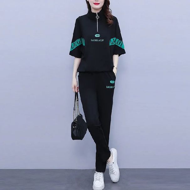 2024 Summer New Casual Fashion Running Outfit Women, Loose Slimming Sweatshirt Sports Two-Piece Set For Plus-Size Girls_desvips.com