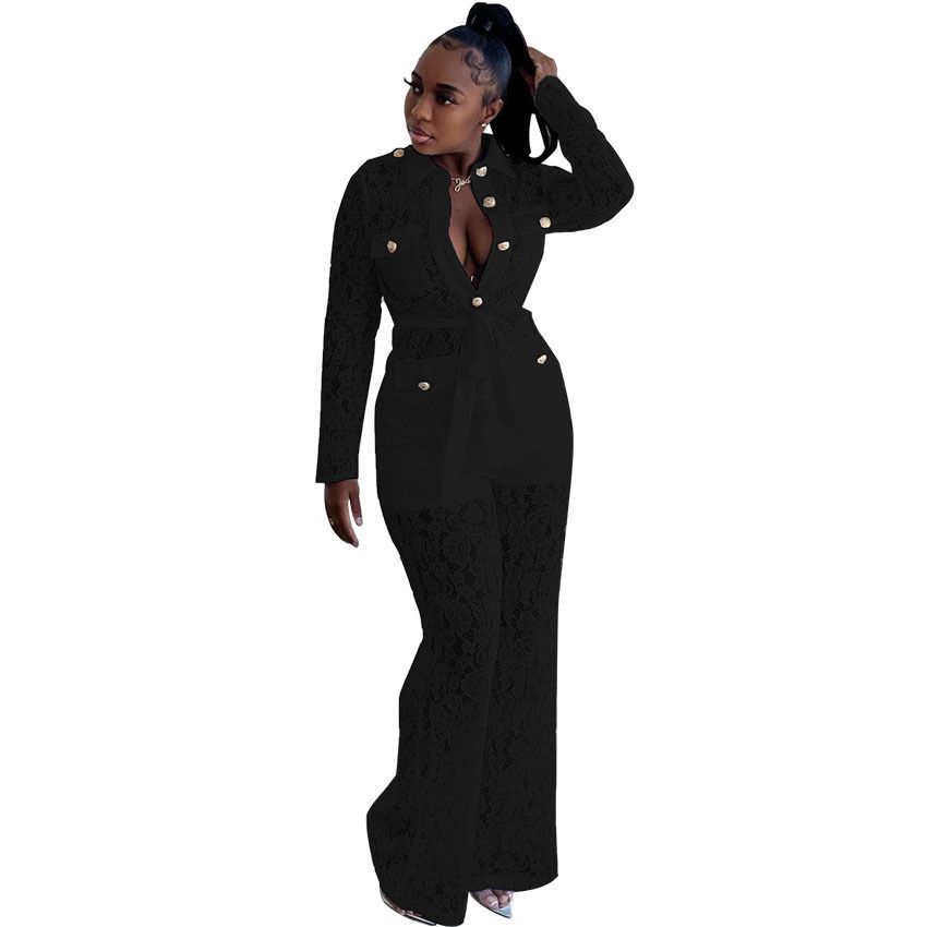 Women's Autumn Fashion Hook Lapel Long Sleeve Pants Suit_desvips.com