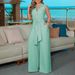 Women's Clothing women's elegant shirt collar sleeveless solid color zipper strap wide leg jumpsuit_desvips.com