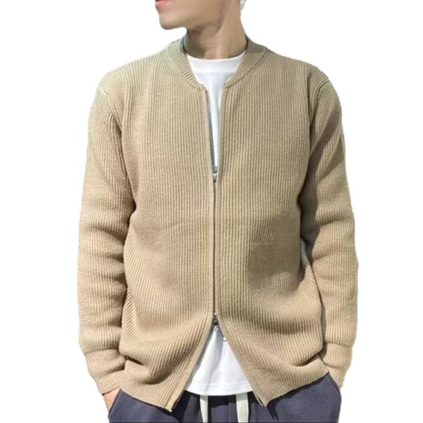 Men's Warm Slim-Fit Knitted Cardigan Jacket - Zip-Up Business Style, Soft Knit Outerwear For Professional Occasions_desvips.com