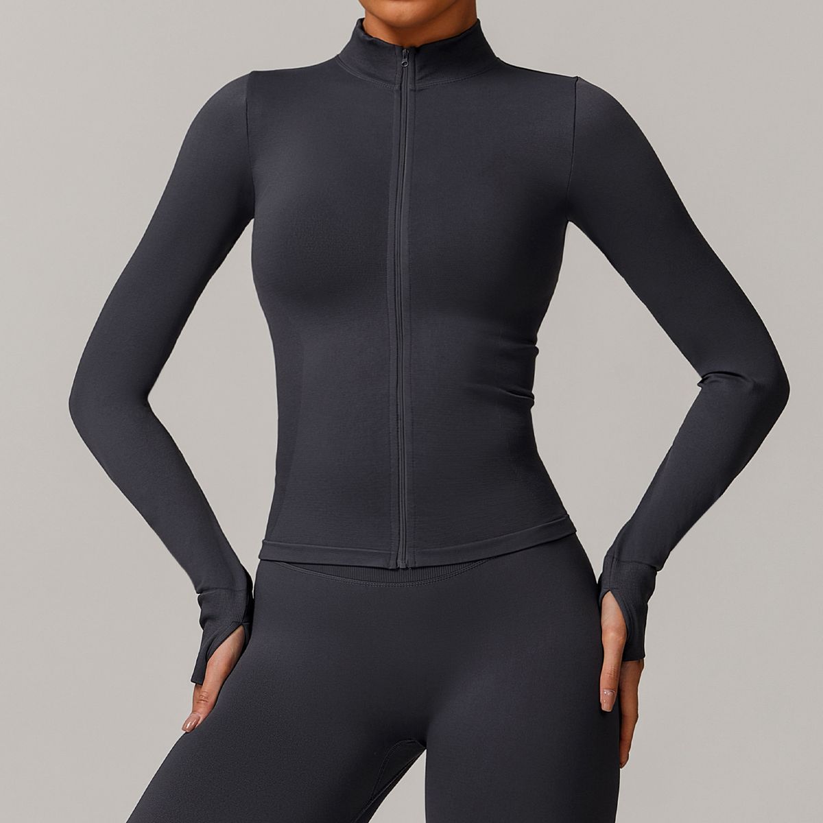 New Seamless Stand Collar Zipper Yoga For Women, Windproof Slim Fit Warm Top, Sports Running Jacket 77_desvips.com