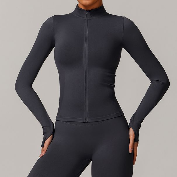 New Seamless Stand Collar Zipper Yoga For Women, Windproof Slim Fit Warm Top, Sports Running Jacket 77_desvips.com