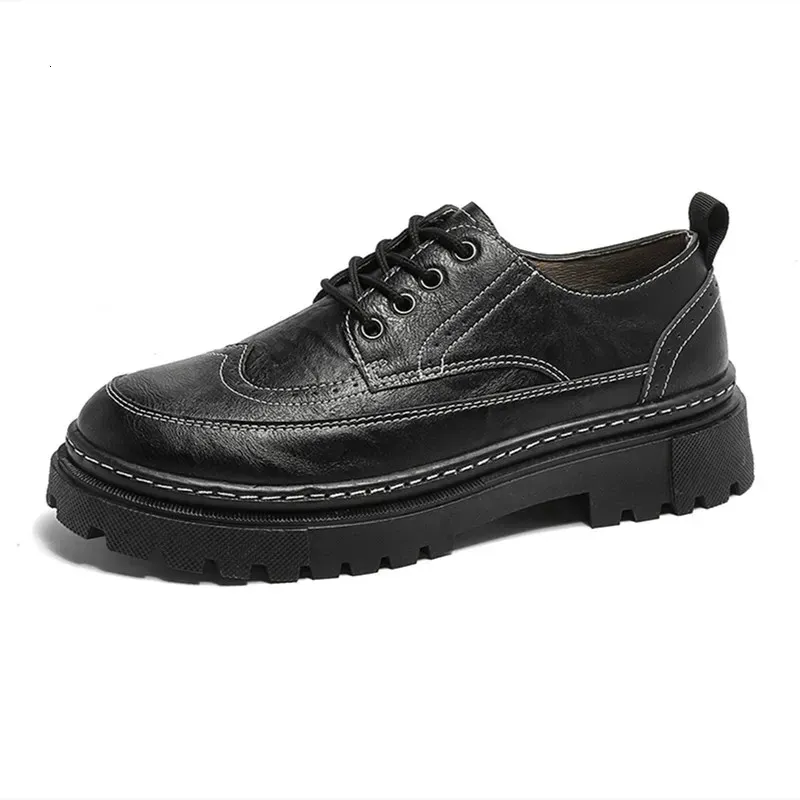 STRONGSHEN Men Casual Leather Thick Soled Formal Fashion Handmade Brogue Business Shoes Oxford Zapatos Hombre 240614_desvips.com