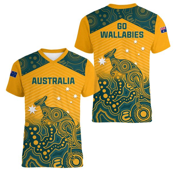 Australia Kangaroo Pattern T Shirt Men 3d Printed Animal T-shirt Sports V Neck Short Sleeve Tops Summer Tennis Football_desvips.com