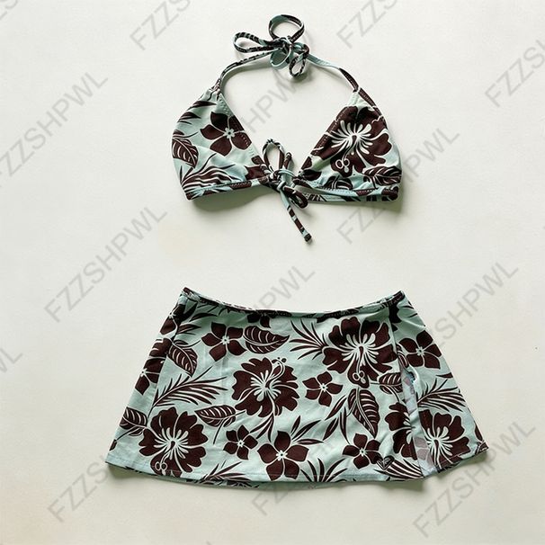 2 Piece Women's Summer Beach Bikini Sexy Slim Chic Floral Print Halter Neck Swimsuit Set 2000s Aesthetics Hottie_desvips.com