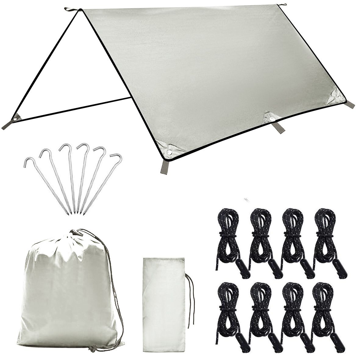Square Multi-Purpose Camping Tarp - Waterproof & UV Protective Sun Shelter With Silver-Coated Ground Mat_desvips.com