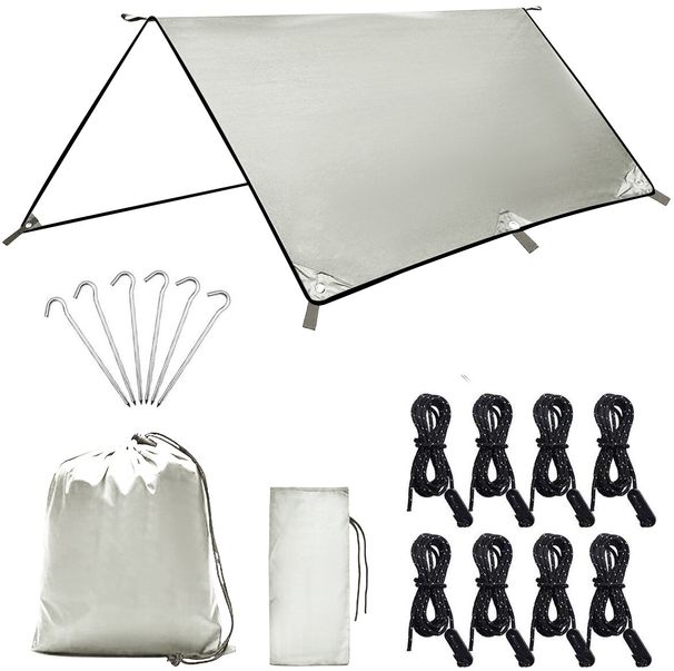 Square Multi-Purpose Camping Tarp - Waterproof & UV Protective Sun Shelter With Silver-Coated Ground Mat_desvips.com