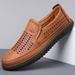 Summer ox tendon men's Hollow shoes Leather soled soft casual leather sandals Middle aged and old men with holes_desvips.com