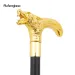 Golden Wolf Head Biting Walking Cane Fashion Decorative Stick Gentleman Cosplay Cane Knob Crosier 92cm Performance Stage Cane_desvips.com