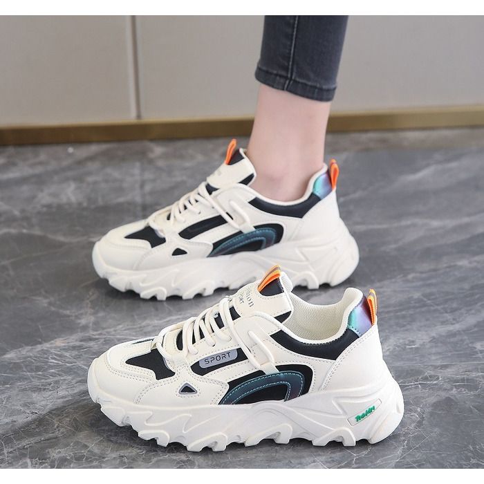 New Women's Dad Versatile Leather Surface White Sneakers Lightweight Shock-Absorbing Soft Sole Student Running Shoes_desvips.com