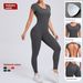 European And American Style Tight-Fitting Quick-Dry Jumpsuit One-Piece Yoga Outfit Short Sleeve Backless Hip-Lifting_desvips.com